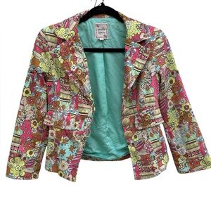 VINTAGE Nanette Lapore Bright Floral & Monkey Blazer- size 4